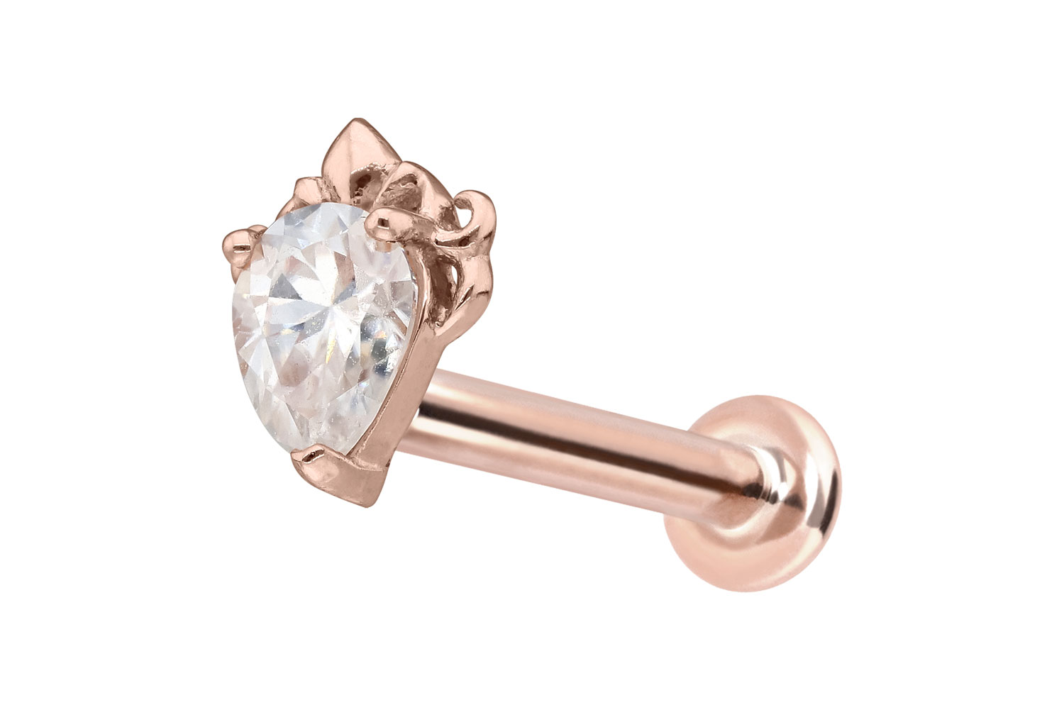 14 Karat Gold Labret Piercing mit Innengewinde MOISSANIT-TROPFEN